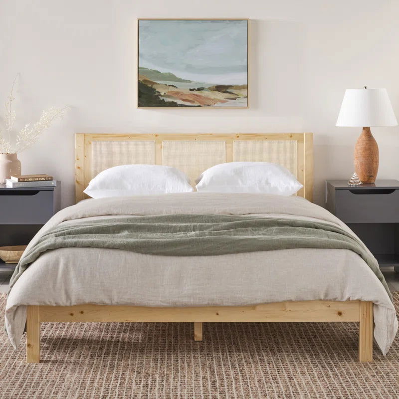 Solid Canadian Pine Wood Natural Cane Platform Bed - Furnishiaa -  -